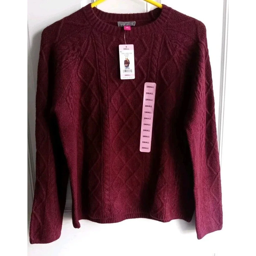 Vince Camuto Small Women's Long Sleeve Cable Sweater (Color: Deep Red) New